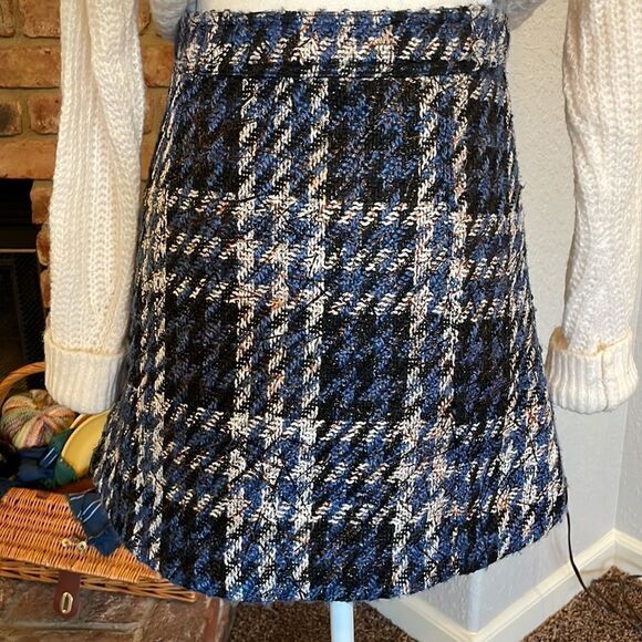 Parker Krista Tweed Blue Plaid Mini Zip Up Pencil Skirt - Picture 6 of 9